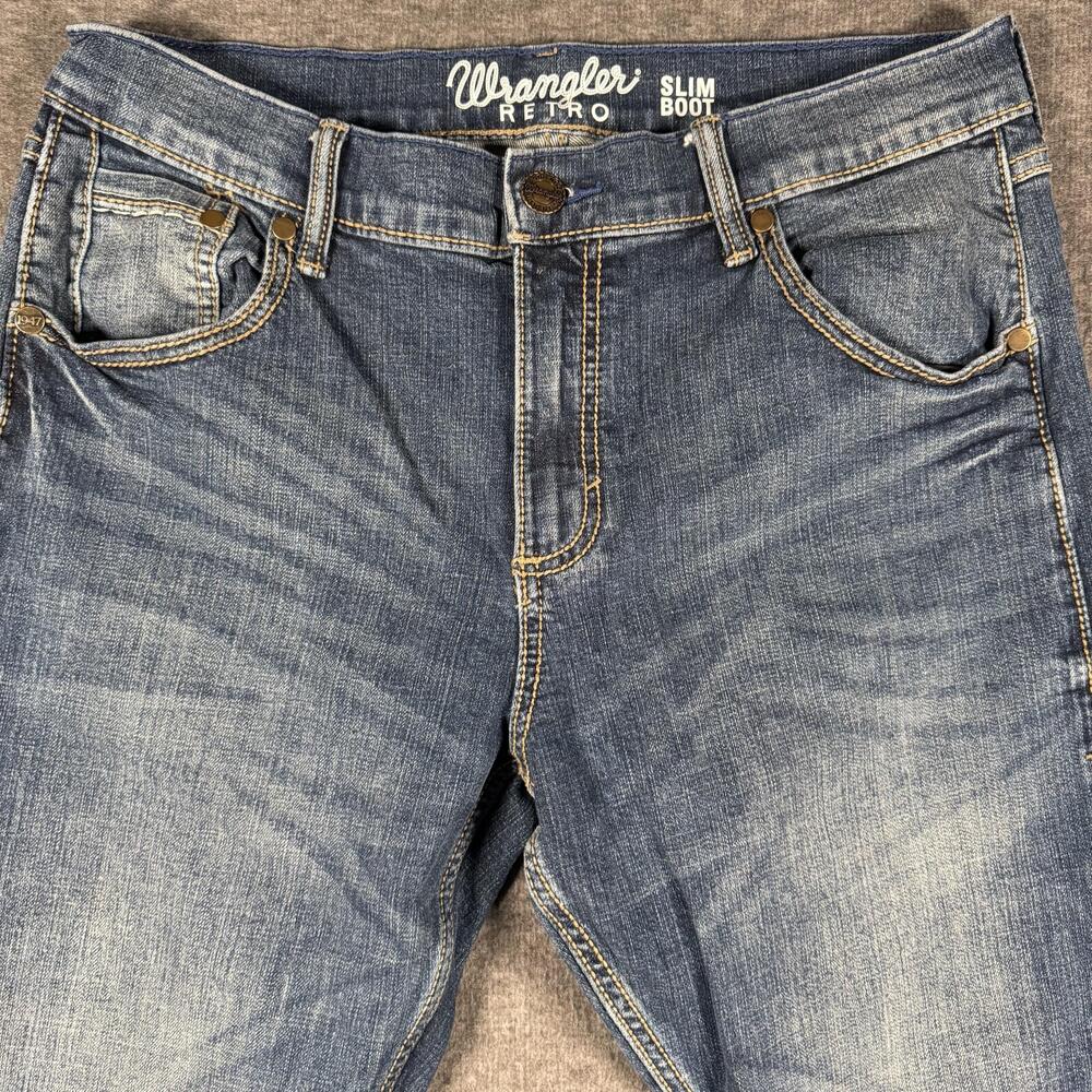 Wrangler Retro Jeans Mens 33x29 Blue Medium Wash Slim Bootcut Stretch Denim